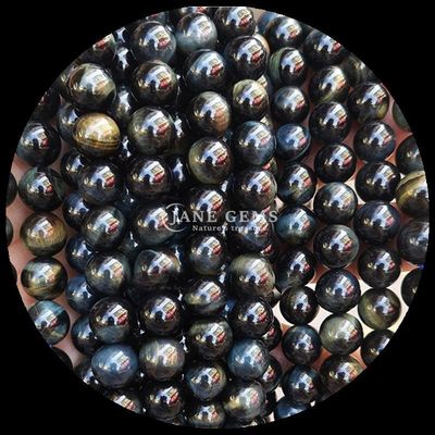 Bentuk Bulat Manik-manik Batu permata alami Mata Harimau Untaian manik longgar untuk Perhiasan Membuat Teknik dipoles