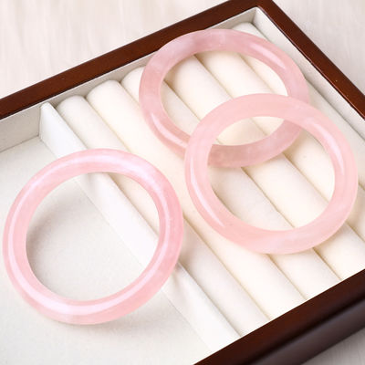 Natural Crystal Polished Stone Pink Rose Quartz Bangle Perhiasan Kristal Untuk Hadiah Ulang Tahun