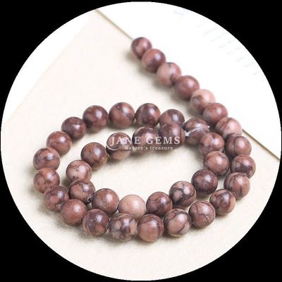 Bentuk Bulat Batu permata manik-manik Pola Kayu Untaian manik-manik longgar untuk gelang Dekorasi buatan tangan
