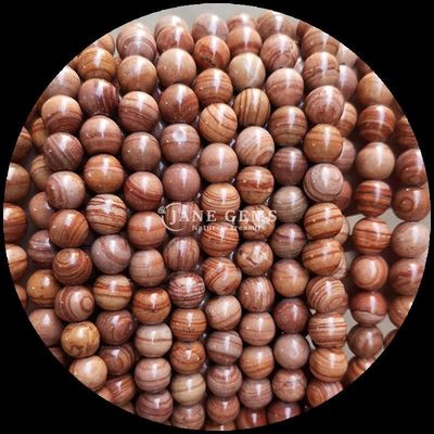Bentuk Bulat Batu permata manik-manik Pola Kayu Untaian manik-manik longgar untuk gelang Dekorasi buatan tangan