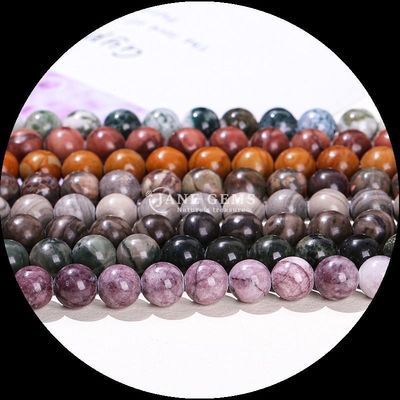 Bentuk Bulat Permata Manik Berbagai Warna Pola Kayu Untaian Manik Lolos Sempurna untuk Perhiasan Membuat Ukuran Manik 8mm