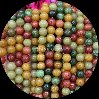 Manik-manik permata berbentuk bulat dan berwarna-warni Berbagai kalsedoni Lantai manik-manik longgar Sempurna untuk perhiasan DIY