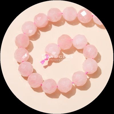 Batu permata bulat bentuk manik-manik Rose Kuarsa bening Kuarsa bulat berfacet yang longgar manik-manik untuk koleksi perhiasan elegan