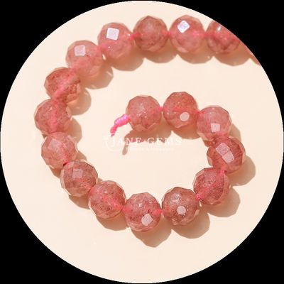 Multi-warna Permata Manik-manik Permata alami Manik-manik Citrine Strawberry Kuarsa Berfacet Bulat Untaian manik longgar