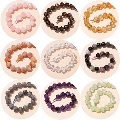 Multi-warna Permata Manik-manik Permata alami Manik-manik Citrine Strawberry Kuarsa Berfacet Bulat Untaian manik longgar