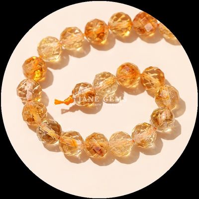 Multi-warna Permata Manik-manik Permata alami Manik-manik Citrine Strawberry Kuarsa Berfacet Bulat Untaian manik longgar