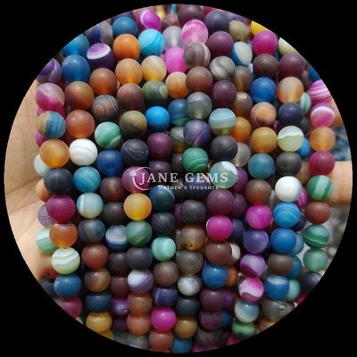 Batu permata alami bermacam-macam pita Agate Frosted Round Agate Loose Bead Strands tambahan sempurna untuk koleksi kalung Anda