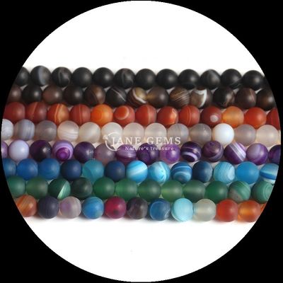 8mm Natural Gemstone Beads Gems Bead Berbagai Banded Agate Frosted Loose Bead Strands untuk Aksesoris Perhiasan Kerajinan