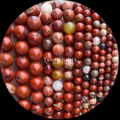 Batu permata bulat dengan teknik yang dipoles Batu pasir merah Jasper Biru Kristal Batu penyembuhan Rantai manik-manik bulat longgar Perhiasan yang indah dan tahan lama