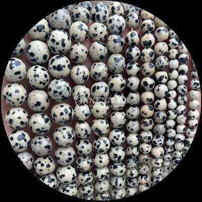 Teknik yang dipoles Permata potong bulat manik-manik kristal batu penyembuhan berwarna-warni Dalmatian Jasper Lava Stone Untaian manik longgar untuk aksesoris rambut manik-manik