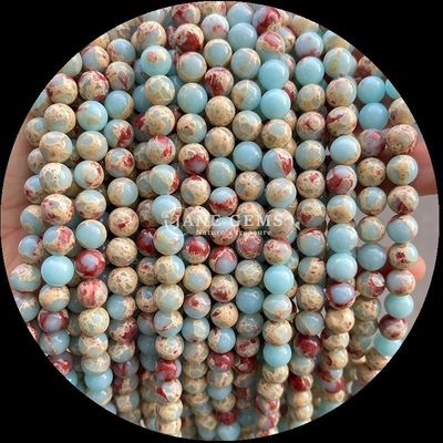 Teknik yang dipoles Permata potong bulat manik-manik kristal batu penyembuhan berwarna-warni Dalmatian Jasper Lava Stone Untaian manik longgar untuk aksesoris rambut manik-manik