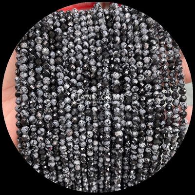 Batu permata alami manik-manik potong bulat kristal penyembuhan berfacet Batu permata mini lumut Agate kepingan salju Obsidian Berbagai untaian manik longgar Ideal untuk aksesoris buatan tangan